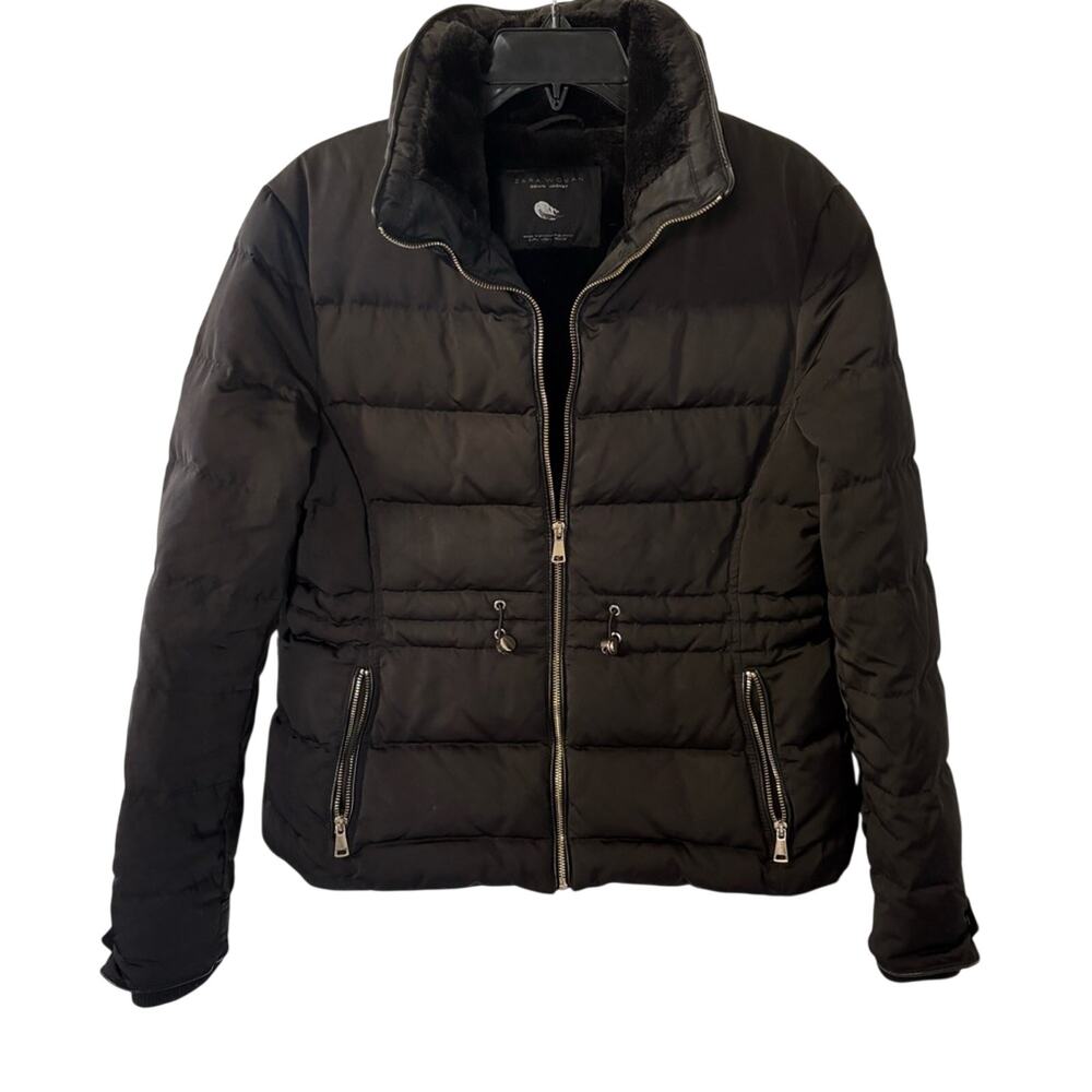 Zara Black Puffer Jacket with Zipper Details size L